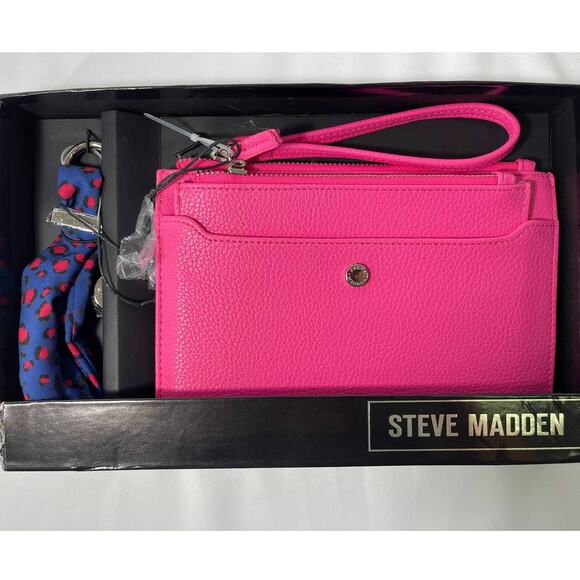 Steve Madden 2-Piece Wristlet & Scarf Keychain Gift Set Hot Pink Womens NEW - Picture 1 of 12